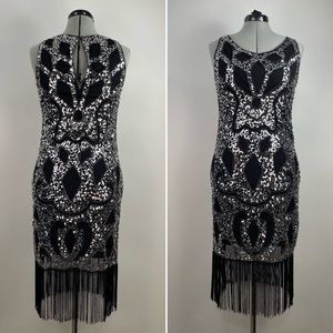 Beaded Sequin Dress Gatsby Flapper Fringe Roaring 20s Art Deco Small Stretch Zip